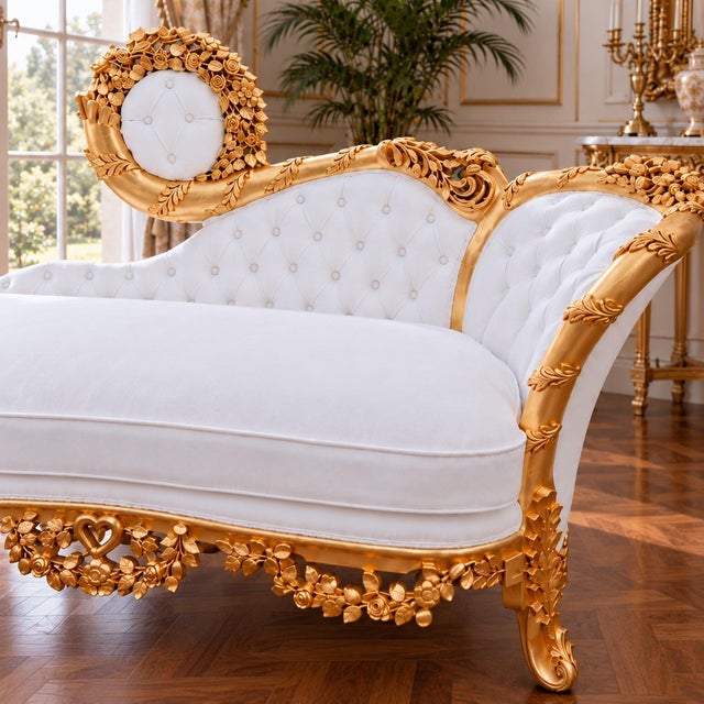 Wood 1970s Artisan Louis XVI Gold Beech Leather Chaise For Sale - Image 7 of 8