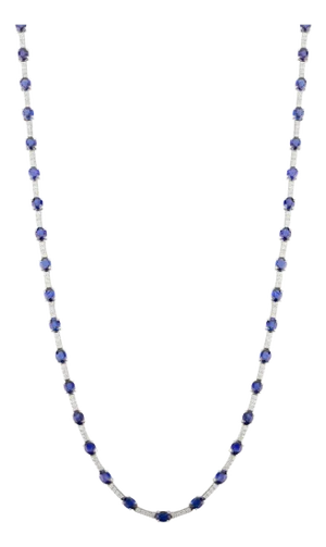 14k Gold Certified 9.9Ct. Blue Sapphire Diamond Tennis Necklace