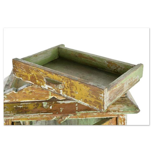 Display Cabinet in Patinated Solid Wood with 2 Drawers For Sale - Image 3 of 7