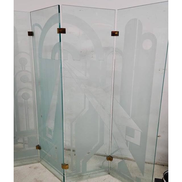 a.depeche/アデペシュ ESDER glass partition Vintage Etched Glass Paravent Screen Room Divider | Chairish