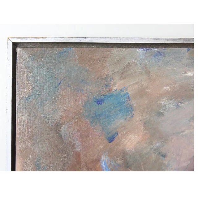 Large abstract expressionist gestural painting on canvas with bold, black lines over a heavily textured background of...