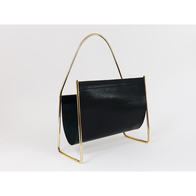 1950s Mid-Century Magazine Rack in Brass and Black Leather by Carl Auböck, 1950s For Sale - Image 5 of 18