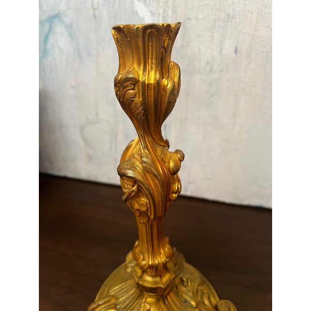 19th Century Pair of French Louis XV Style Gilt Bronze (Ormolu) Candlesticks For Sale - Image 5 of 6