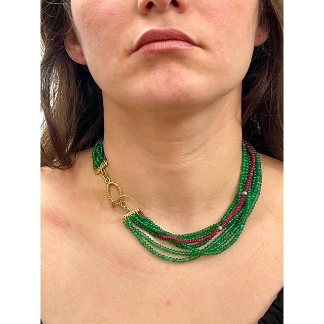 360 Carat Emerald, Burma Ruby and Diamond Beads Necklace 18 Karat Yellow Gold For Sale - Image 18 of 18