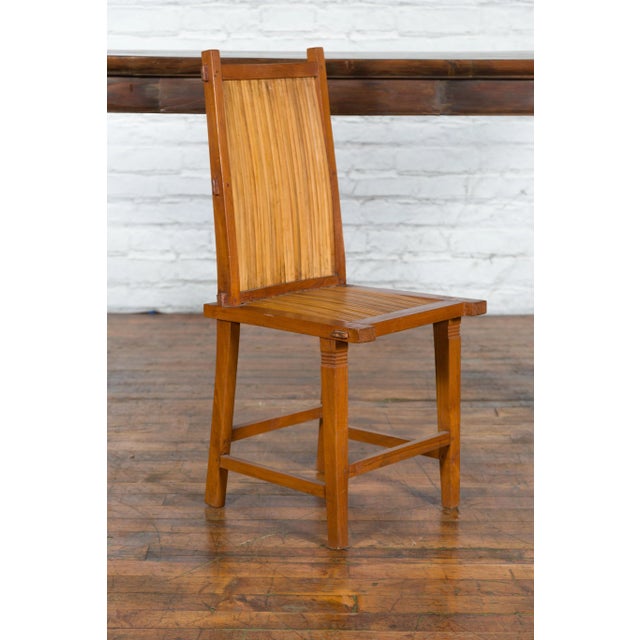 Rustic Vintage Rustic Javanese Wooden Side Chair with Slatted Bamboo Back & Seat For Sale - Image 3 of 13