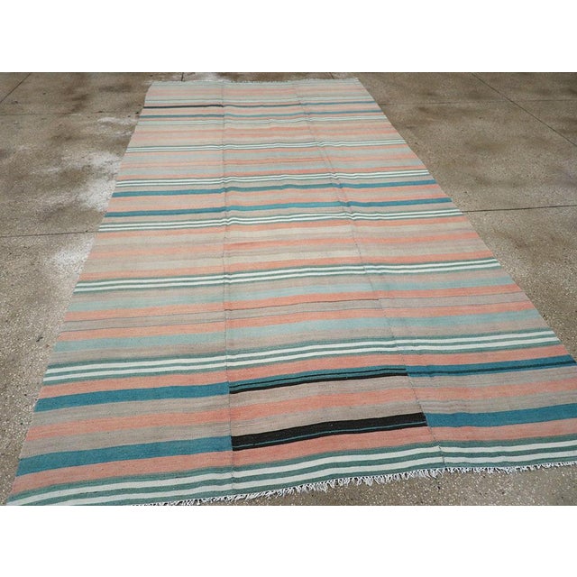 Charcoal Galerie Shabab Collection Mid-20th Century Handmade Turkish Flatweave Kilim Gallery Carpet For Sale - Image 8 of 10