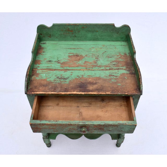 American Antique Two Tier Wash Stand, Dovetail Joinery, Original Green Paint For Sale - Image 3 of 15