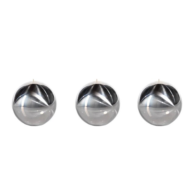 Modern Titanium 3.5" Silver Ball Candles, Set of 3 For Sale - Image 3 of 3