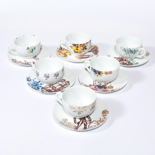 Porcelain Erotic Coffee/Tea Set of Six Cups & Saucers After Tom of Finland For Sale In New York - Image 6 of 7