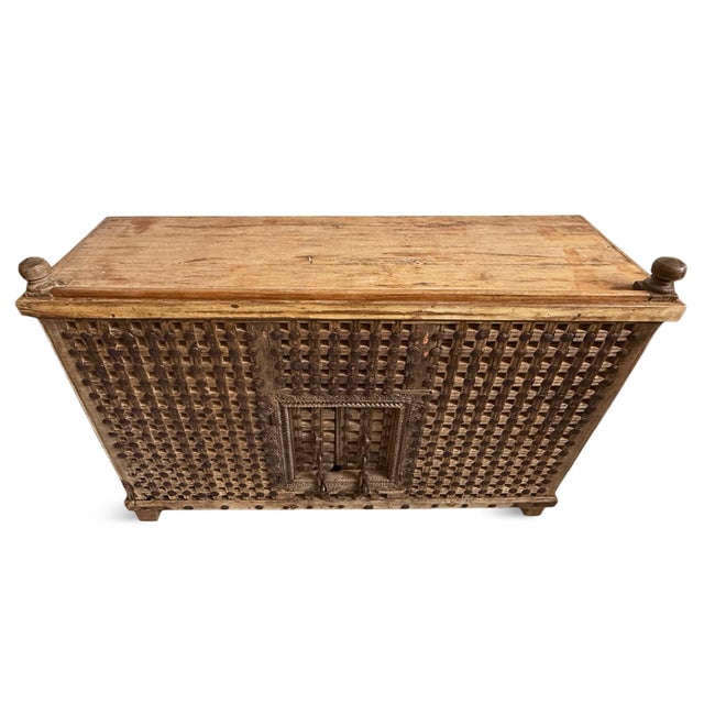 Original antique wood and iron rivet dowry chest / bar cabinet from India. Beautiful intricate iron work and authentic...