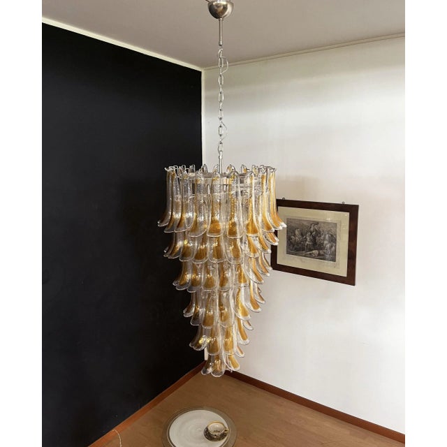Glass Italian Murano Glass Spiral Chandelier, 83 Amber and Crystal Petals For Sale - Image 7 of 10