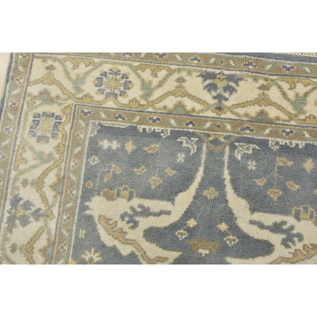 Oushak Rug 4’11” X 7’10” Blue Wool Tribal Hand-Knotted Oriental Carpet For Sale In Philadelphia - Image 6 of 14