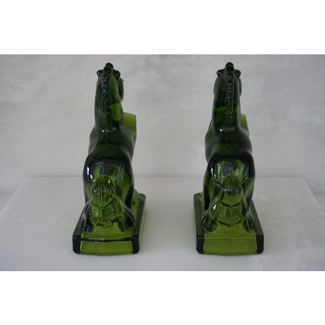 Art Deco Art Deco Green Glass Towering Horse Bookends - a Pair For Sale - Image 3 of 5