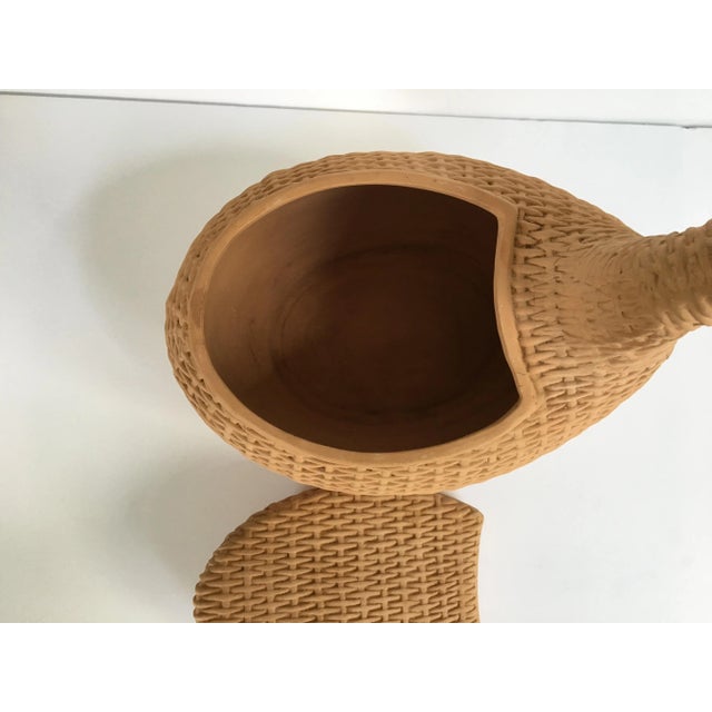Terra Cotta Late 20th Century Italian Terra-Cotta Wicker Motif Swan/Duck Shaped Lidded Container/Planter For Sale - Image 8 of 11