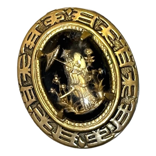 Gold Tone/Black Asian-Style Geisha Brooch For Sale