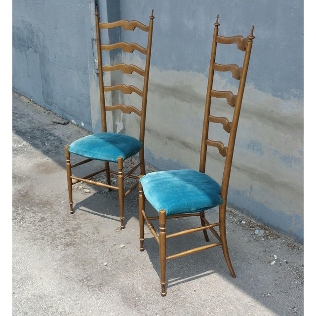 Gio Ponti 1950's Italian Exaggerated Ladder Back Chairs - a Pair For Sale - Image 4 of 7