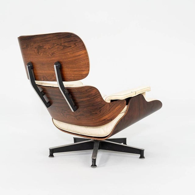 Herman Miller 1964 Authentic Herman Miller Eames Lounge Chair & Ottoman in Brazilian Rosewood & White Leather For Sale - Image 4 of 12