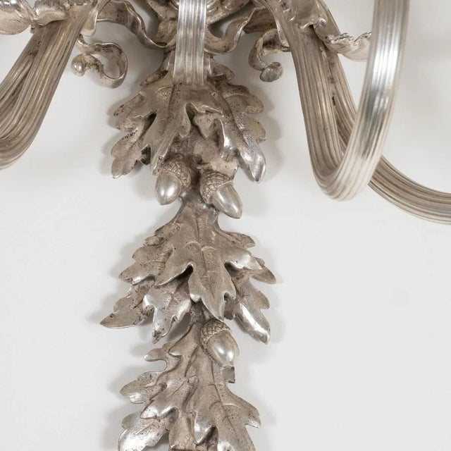 Vintage Pair of Large Silvered Bronze Candelabra Style Sconces For Sale - Image 12 of 12