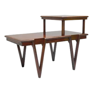 Mid Century Modern V-Leg t.h. Robsjohn Gibbings Style Mahogany Step Side Table