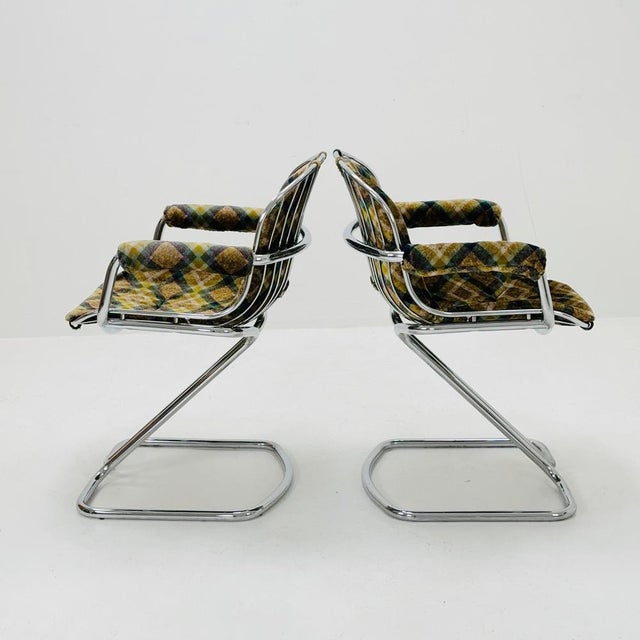 1 of 3 Gastone Rinaldi Space Age Chrome & Velvet Dining Room Chairs, 1970s, Italy . Gastone Rinaldi, cantilever chairs /...