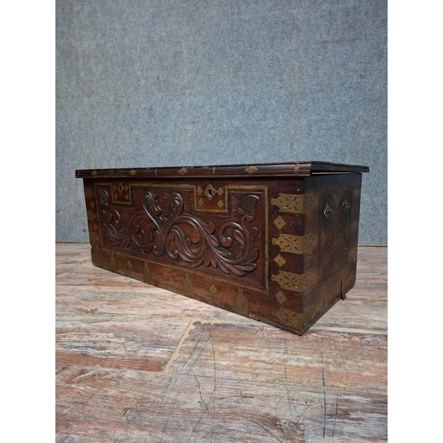 Brown Antique 19th Century Oriental Carved Wood and Gilt Brass Chest For Sale - Image 8 of 12