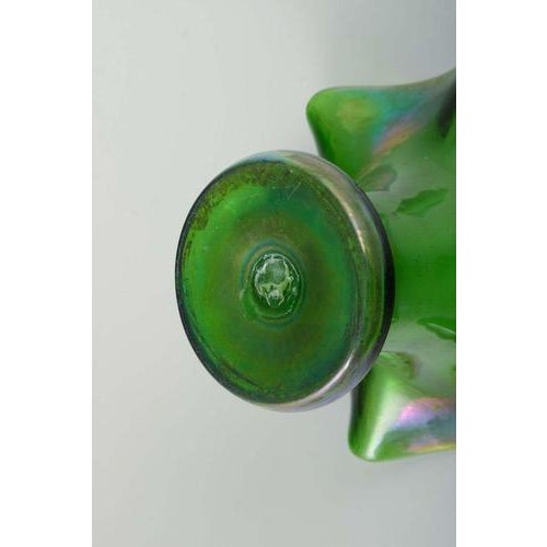 Bohemia Green Glass Vase with Iridescent Surface attributed to Loetz, 1900s For Sale - Image 4 of 5