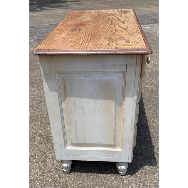 Farmhouse Vintage Painted Primitive Pine Chest With Natural Top For Sale - Image 3 of 8