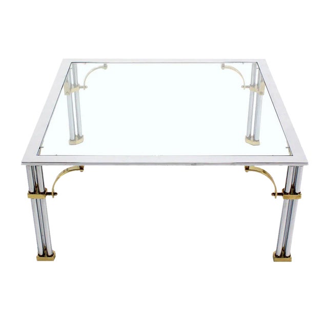 Vintage Mid Century Brass, Chrome, and Glass-Top Square Coffee Table For Sale - Image 9 of 9