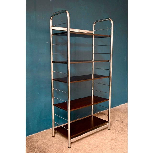 Chrome and Teak Bookcase, 1970s For Sale - Image 4 of 15