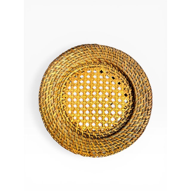 Brown Vintage Boho Rattan Charger Plates - Set of 6 For Sale - Image 8 of 12