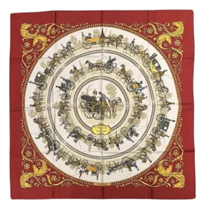 Hermes La Promenade de Longchamps Scarf in red c.1960s