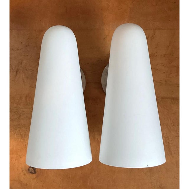 Mid-Century Modern Vintage Frosted Glass Cone Wall Sconces - A Pair For Sale - Image 3 of 12