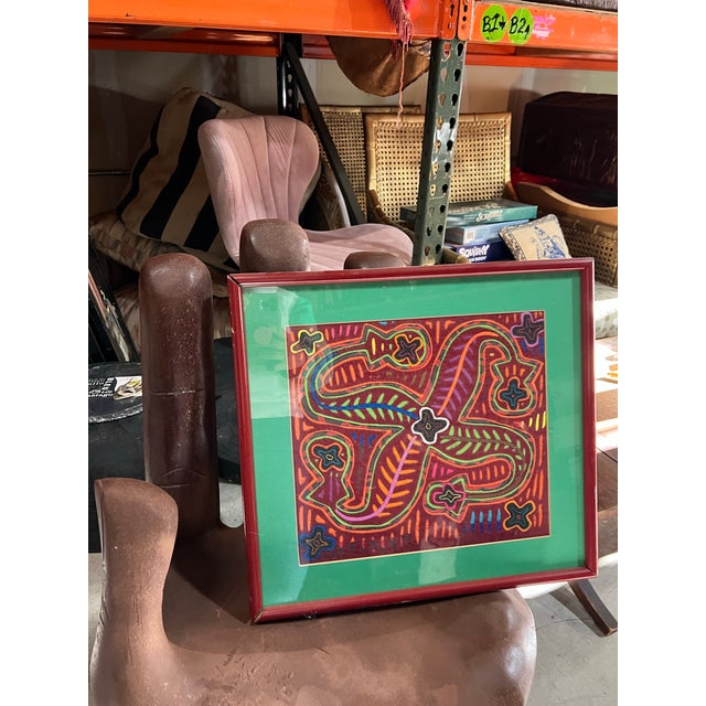 Spanish 1970s Hand Sewn Colorful Tapestry in Red Frame For Sale - Image 3 of 3