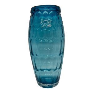 Blown Art Glass Vase Teal Blue With Pattern in Glass 11”