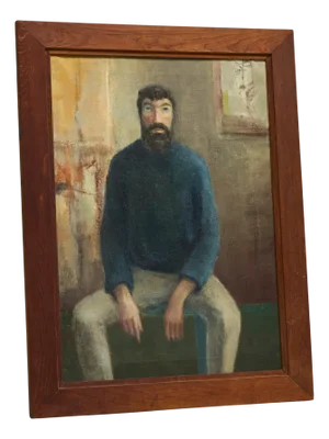 Belgian Artist, Portrait of a Sitting Man, 1964, Oil and Tempera Paint on Canvas