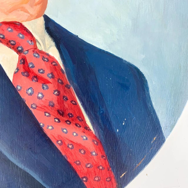 Rare one of a kind painting portrait from Elmo Alfred Brule of an older gentleman in a suit and red patterned tie. Rich...