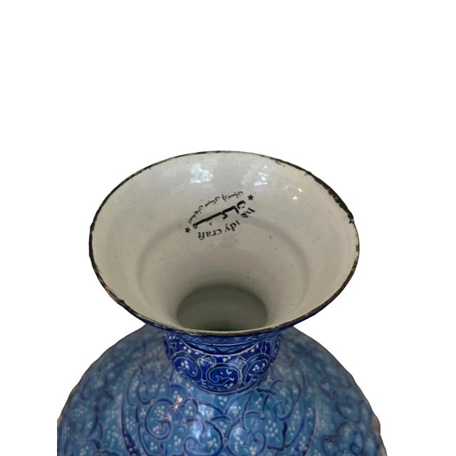 Blue Persian Minakari Enamel on Copper Lidded Compote For Sale - Image 8 of 9