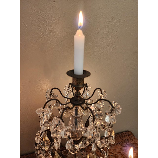 Exquisite Pair of Vintage Crystal Girandole Candelabra 5 Light Mantel Garnitures For Sale - Image 13 of 18