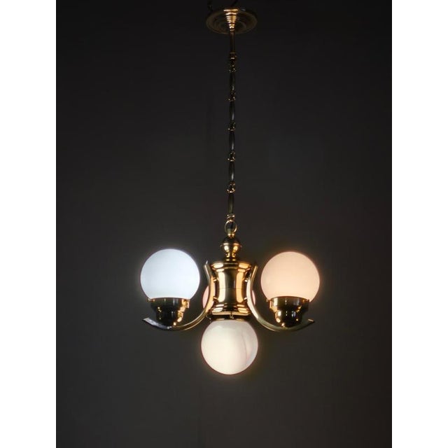 Art Deco Czech Brass Chandelier with Milk Glass Globes, 1930s For Sale - Image 4 of 13