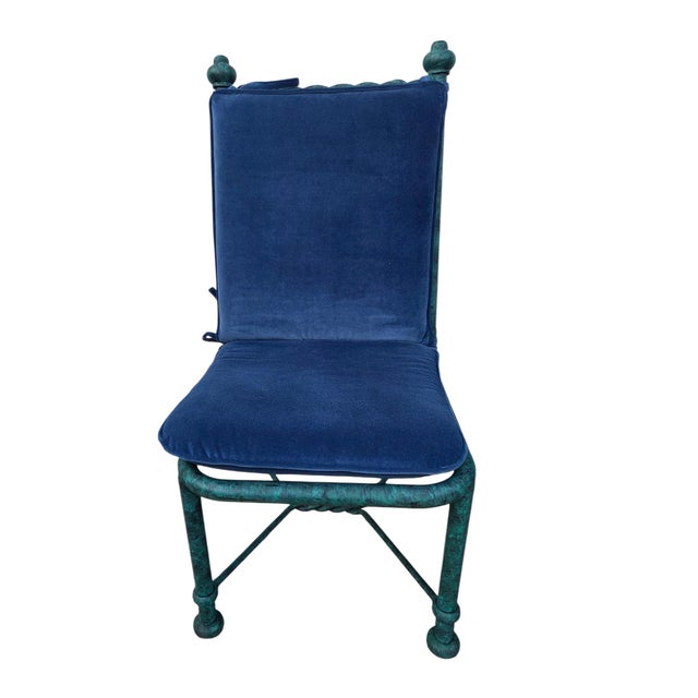1980s 2 Vintage Pompeii Babylon Designer Side Chairs Twisted Aluminum Faux Verdigris For Sale - Image 5 of 13