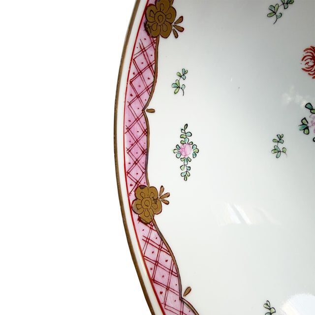 Large Vintage Chinese Famille Rose Pink Floral Hand-Painted Porcelain Bowl For Sale - Image 4 of 11