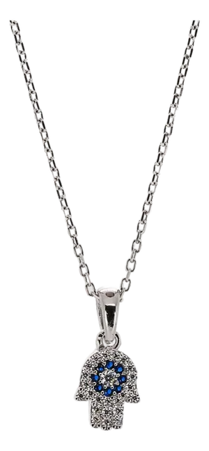 Minimalist Diamond Hamsa Hand Sterling Silver Lucky Necklace