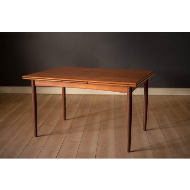 Mid-Century Modern Danish Modern Teak Expandable Draw Leaf Dining Table For Sale - Image 3 of 16