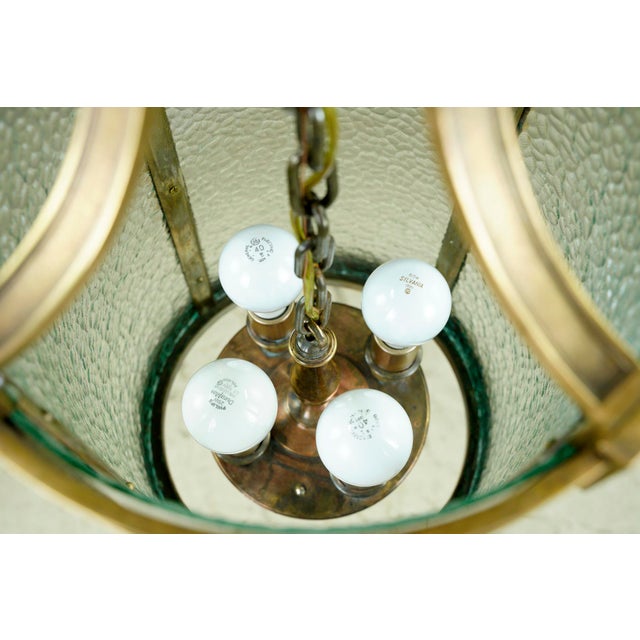 1940s Federal Bronze Clear Pebbled Glass Hanging Lantern For Sale - Image 9 of 11