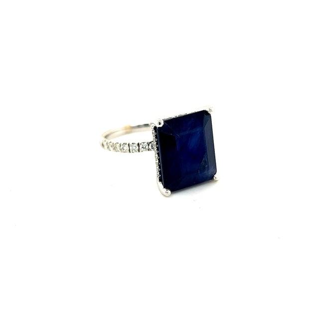 Blue Sapphire Diamond Ring 14k Y Gold 12.05 TCW Certified, Size 6.75 For Sale - Image 8 of 8