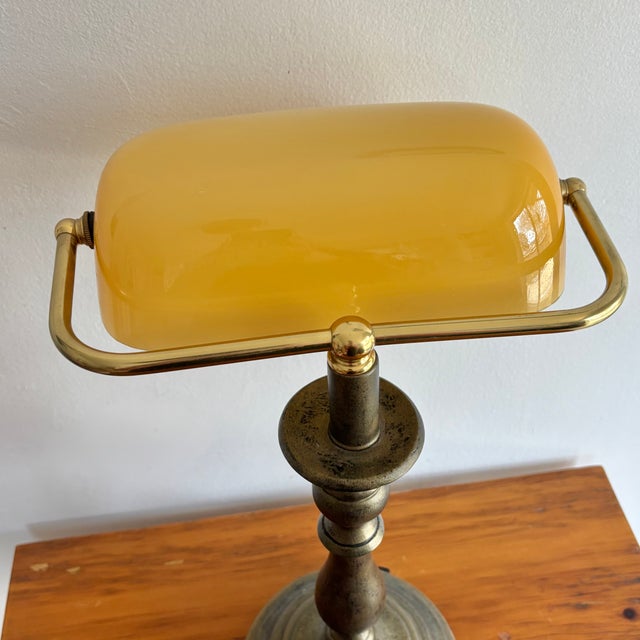 1980s 1980s Amber Glass Banker's Desk Lamp For Sale - Image 5 of 11