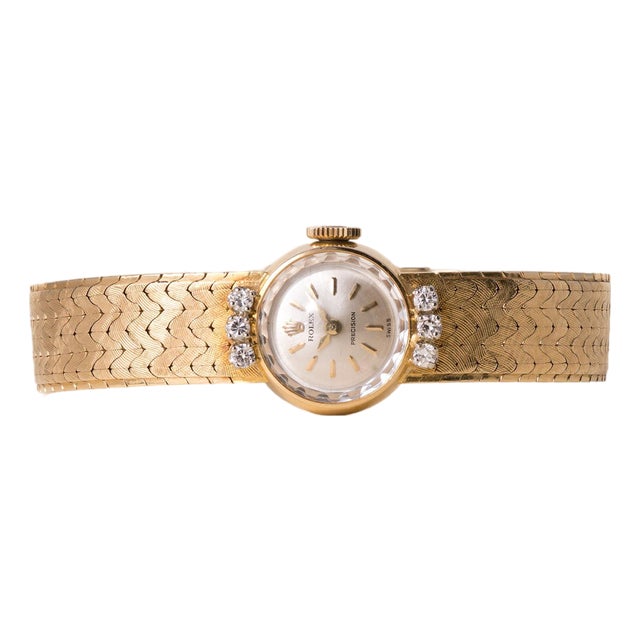 Vintage Rolex Precision Ladies Cocktail Diamond Wristwatch 18k Gold For Sale