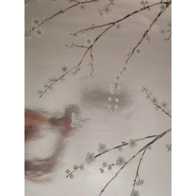 Silver Leaf Chinoiserie Hand-Painted White Plum Blossom Wall Panels (Set of 2) For Sale - Image 4 of 7