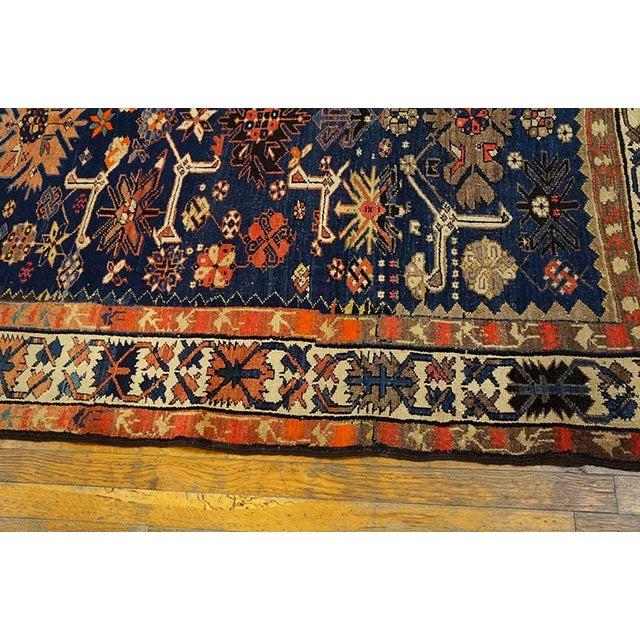 Early 20th Century 1900s Royal Blue Geometric Antique Caucasian Rug 4' 6" X 9' 8" Handknotted Wool Carpet For Sale - Image 5 of 7