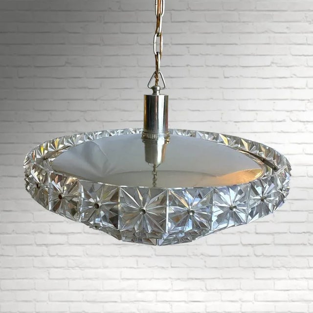 Mid-Century Crystal Ceiling Light attributed to Eriksmåla, Sweden, 1960s For Sale - Image 4 of 9